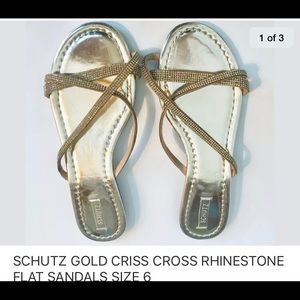 Schultz Gold strapping slide flat sandals size 6